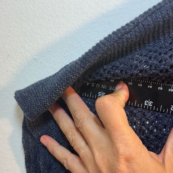 LAUREN RALPH LAUREN JEANS SWEATER LADIES PONCHO S/M BLUE FRINGE EVERYDAY CASUAL - Picture 8 of 10